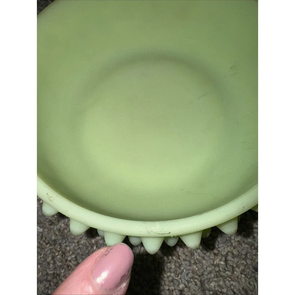 Vintage Fenton Glass Hobnail Bowl Satin Green Yellow Dish Stamped 5.5”